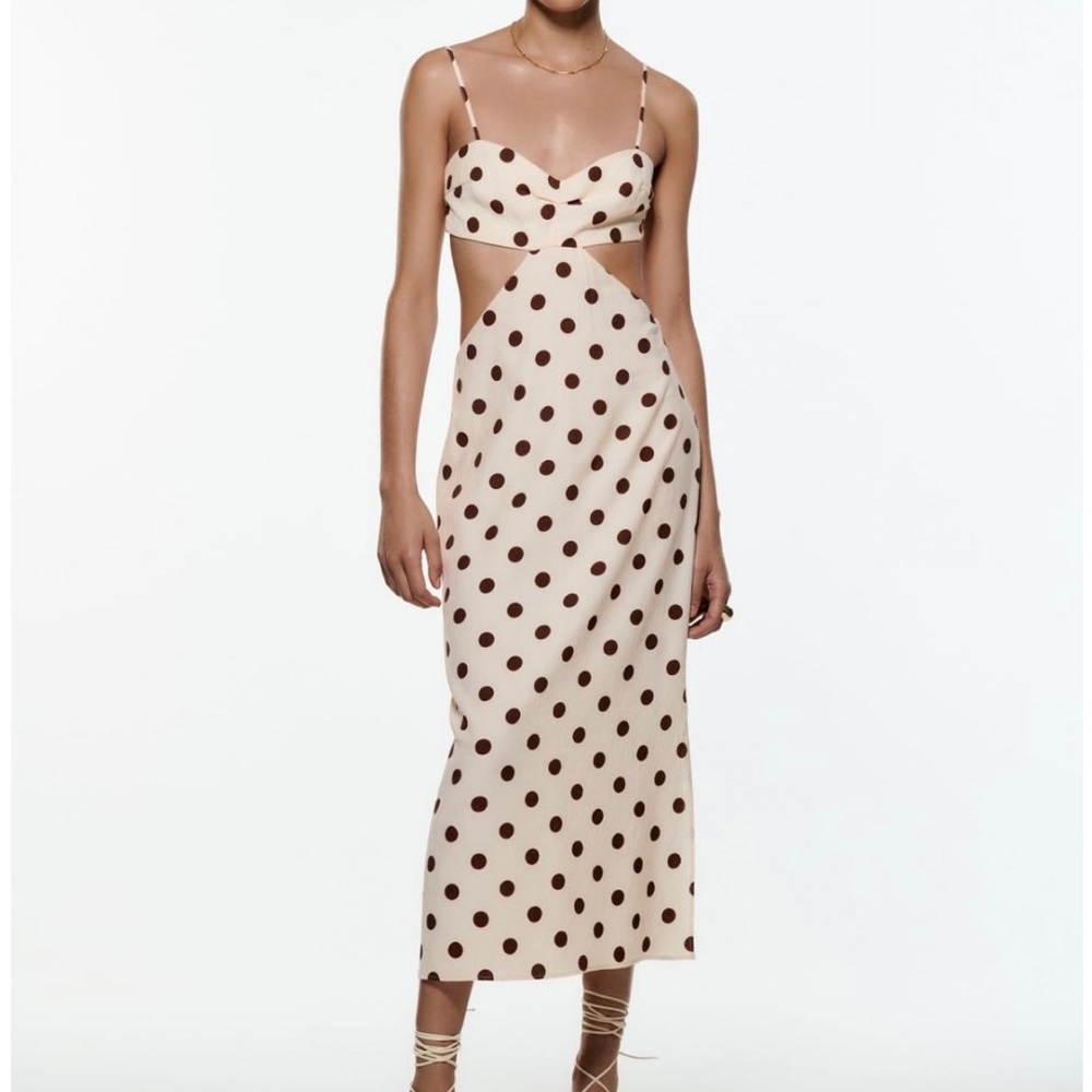 NWT Zara Bandeau Dress Medium Cream/Brown